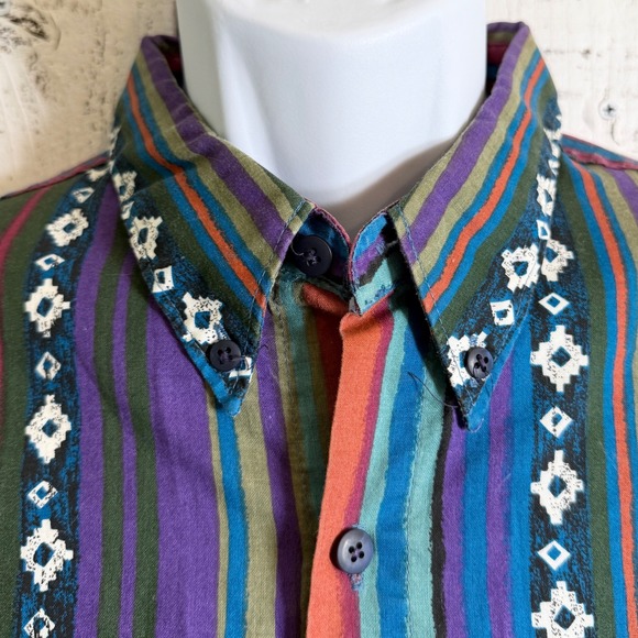 Bon Homme Western Button Up Shirt Men's Medium Multicolor Stripe Southwest Retro - Picture 7 of 13